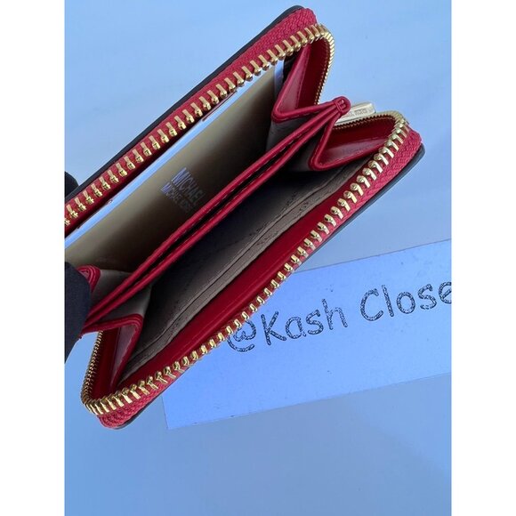Michael Kors wallet zip around card case jet set travel MK signature brown flame - Picture 3 of 4
